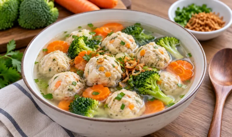 Ilustrasi bakso ayam sayur. (Foto: AI Generated)
