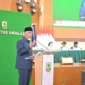 Gubernur Sumbar Mahyeldi menyampaikan sambutan saat Sidang Terbuka dan Orasi Ilmiah Dies Natalis ke-70 Unand di Auditorium Unand, Senin (14/9/2026). (Foto: Adpsb)