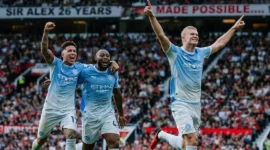 Erling Haaland merayakan golnya ke gawang Manchester United. (Foto: IG @mancity)
