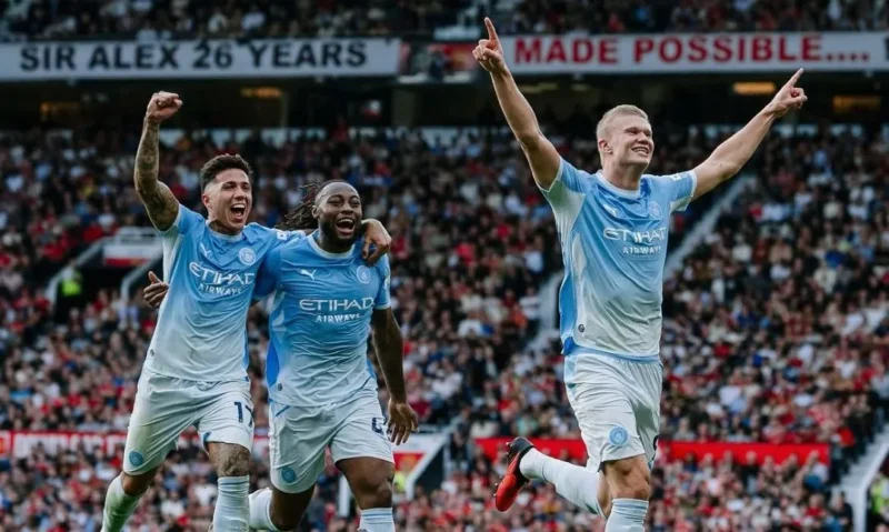 Erling Haaland merayakan golnya ke gawang Manchester United. (Foto: IG @mancity)