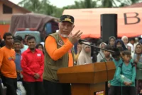 Gubernur Sumbar Mahyeldi saat Gladi Kesiapsiagaan Bencana Gempa Bumi dan Tsunami tingkat Provinsi Sumbar 2026 di Balai Naras, Lapangan Parkir Josal Football Academy, Cubadak Air Utara, Kota Pariaman, Rabu (30/9/2026). (Foto: Adpsb)