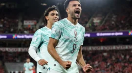 Goncalo Ramos melakukan selebrasi usai mencetak gol ke gawang Norwegia. (Foto: IG @uefaeuro)