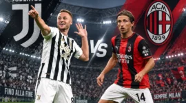 Ilustrasi Juventus akan menjamu AC Milan di Allianz Stadium pada Senin (7/9/2026) pukul 01.45 WIB. (Foto: AI Generated)
