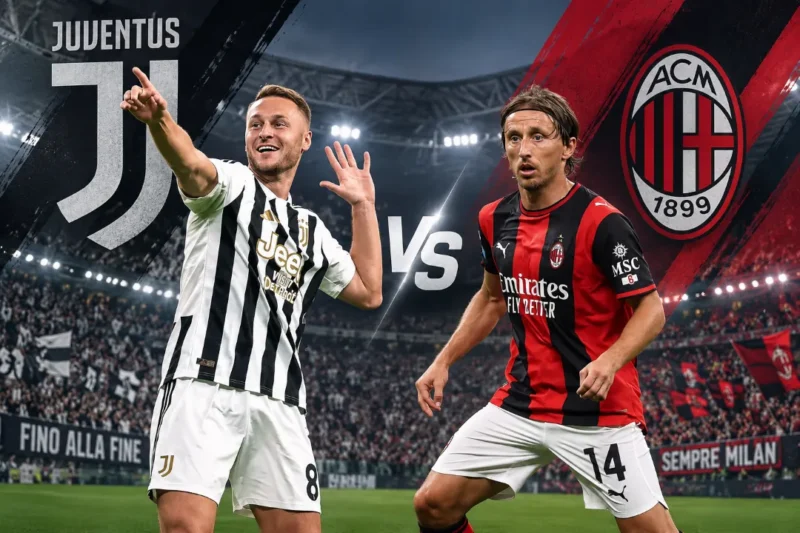 Ilustrasi Juventus akan menjamu AC Milan di Allianz Stadium pada Senin (7/9/2026) pukul 01.45 WIB. (Foto: AI Generated)