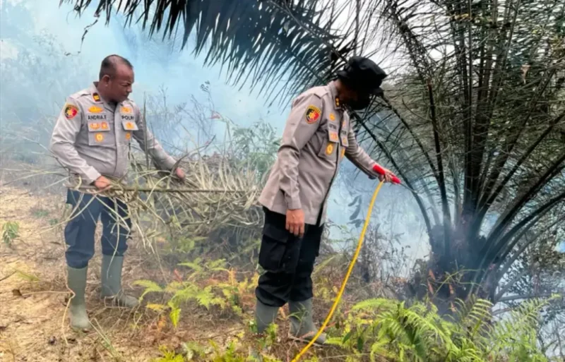Kapolres Dharmasraya AKBP Kartyana Widyarso Wardoyo Putro terjun ke lokasi karhutla di Nagari Panyubarangan, Kecamatan Timpeh, Kabupaten Dharmasraya, Rabu (9/9/2026). (Foto: Polda Sumbar)