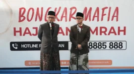 Menhaj Mochamad Irfan Yusuf bersama Wamenhaj Dahnil Anzar Simanjuntak saat peluncuran hotline pengaduan di Jakarta, Senin (14/9/2026). (Foto: Kemenhaj)