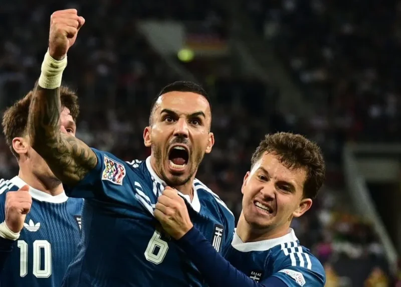 Dimitrios Kourbelis merayakan golnya ke gawang Jerman. (Foto: IG @ethnikiomada)