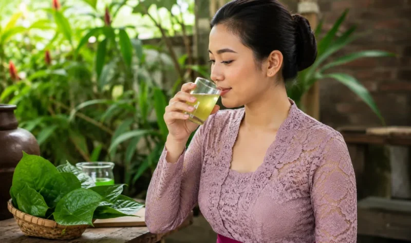 Ilustrasi minum air rebusan daun sirih . (Foto: AI Generated)
