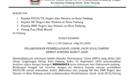 Pemko Padang menerapkan PJJ atau daring bagi siswa SD dan SMP selama dua hari, 17-18 September 2026. (Foto: Pemko Padang)