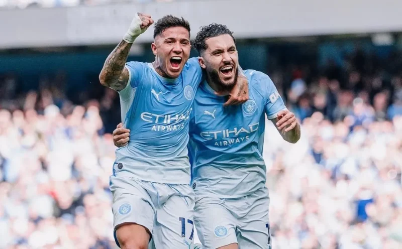 Pemain Manchester City merayakan gol ke gawang Sunderland. (Foto: IG @mancity)