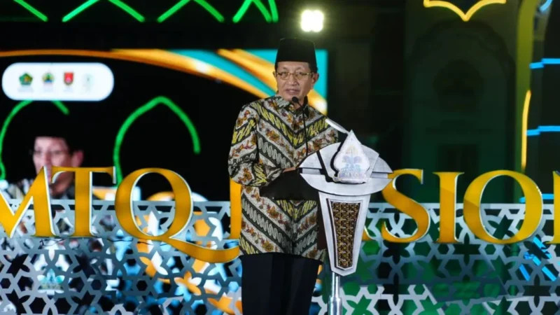 Menag Nasaruddin Umar saat memberikan sambutan pada pembukaan MTQ Nasional XXXI 2026, Semarang, Sabtu (13/9/2026). (Foto: Fadlil Chairil/Kemenag)