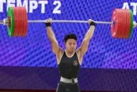 Lifter putra Indonesia, Rahmat Erwin Abdullah, peraih medali emas pada ajang Asian Games 2026. (Foto: Gilang/Kemenpora.go.id)