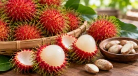 Ilustrasi rambutan dan bijinya. (Foto: AI Generated)