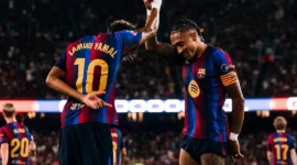 Raphinha dan Lamine Yamal mencetak brace ke gawang Vallecano pada Laga pekan ketiga LaLiga di Camp Nou, Selasa (1/9/2026) dini hari WIB. (Foto: IG @fcbarcelona)