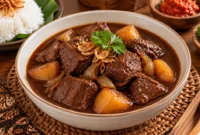 Ilustrasi semur daging sapi. (Foto: AI Generated)
