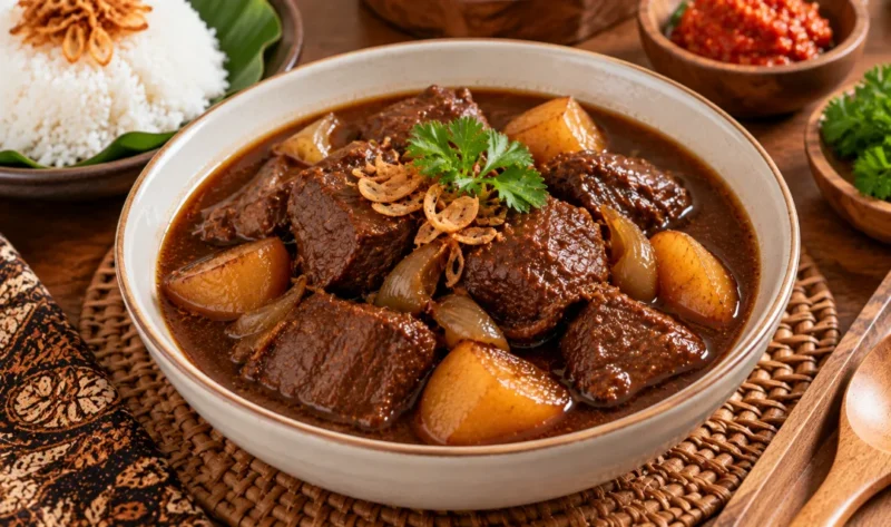 Ilustrasi semur daging sapi. (Foto: AI Generated)
