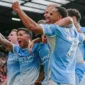 Pemain Manchester City merayakan gol ke gawang Manchester United di Old Trafford, Minggu (13/9). (Foto: Mancity)