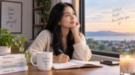 Ilustrasi wanita meluangkan waktu untuk refleksi. (Foto: AI Generated)
