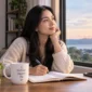 Ilustrasi wanita meluangkan waktu untuk refleksi. (Foto: AI Generated)
