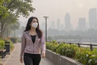 Ilustrasi wanita memakai masker. (Foto: AI Generated)
