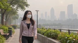 Ilustrasi wanita memakai masker. (Foto: AI Generated)
