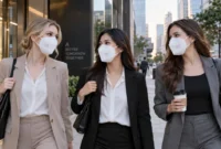 Ilustrasi wanita menggunakan masker saat beraktivitas di luar ruangan. (Foto: AI Generated)