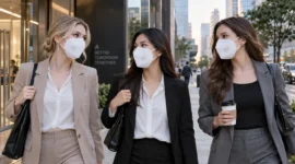 Ilustrasi wanita menggunakan masker saat beraktivitas di luar ruangan. (Foto: AI Generated)