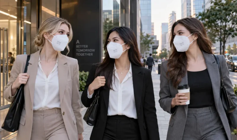 Ilustrasi wanita menggunakan masker saat beraktivitas di luar ruangan. (Foto: AI Generated)