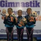 Alesha Alicia Novea bersama Tsafani Izzatunnisa dan Adiba Khanza Zahra meraih medali perunggu nomor trio disiplin aerogym. (Foto: MC Payakumbuh)