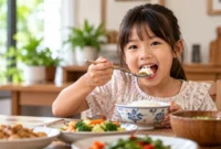 Ilustrasi anak sedang makan. (Foto: AI Generated)
