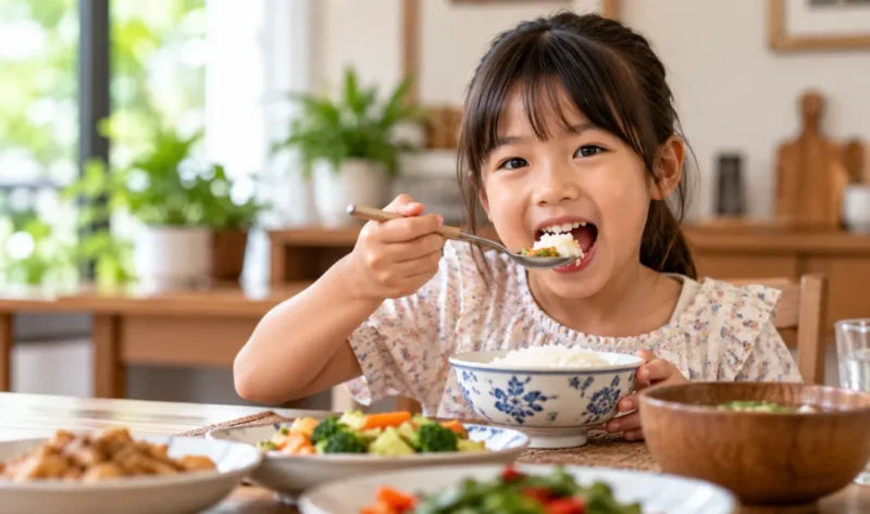 Ilustrasi anak sedang makan. (Foto: AI Generated)
