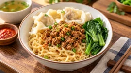 Ilustrasi bakmi ayam. (Foto: AI Generated)
