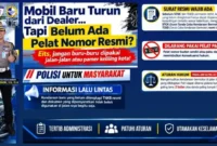 Ditlantas Polda Sumbar mengingatkan pemilik mobil baru agar tidak berkendara tanpa TNKB resmi. (Foto: Ditlantas Polda Sumbar)