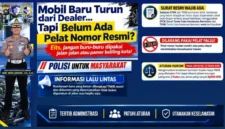 Ditlantas Polda Sumbar mengingatkan pemilik mobil baru agar tidak berkendara tanpa TNKB resmi. (Foto: Ditlantas Polda Sumbar)