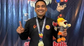 Edo Vernando meraih emas pertama biliar Kota Padang di Porprov Sumbar 2026. (Foto: Pemko Padang)