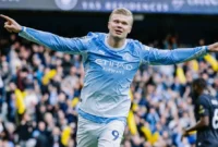 Pemain Manchester City Erling Haaland melakukan selebrasi usai mencetak gol ke gawang Ipswich Town. (Foto: IG @mancity)