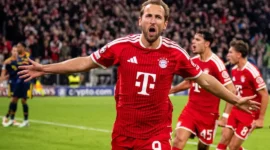 Pemain Bayern Munich Harry Kane merayakan gol ke gawang Arsenal. (Foto: IG @fcbayern)