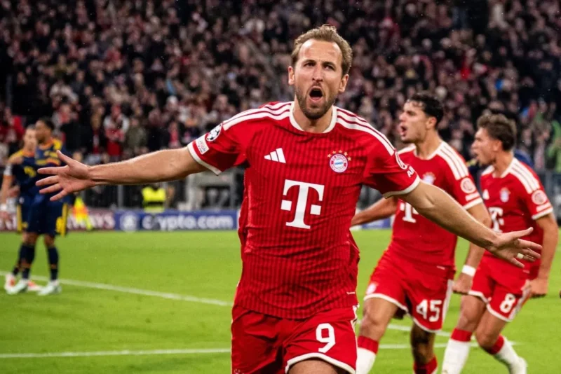 Pemain Bayern Munich Harry Kane merayakan gol ke gawang Arsenal. (Foto: IG @fcbayern)
