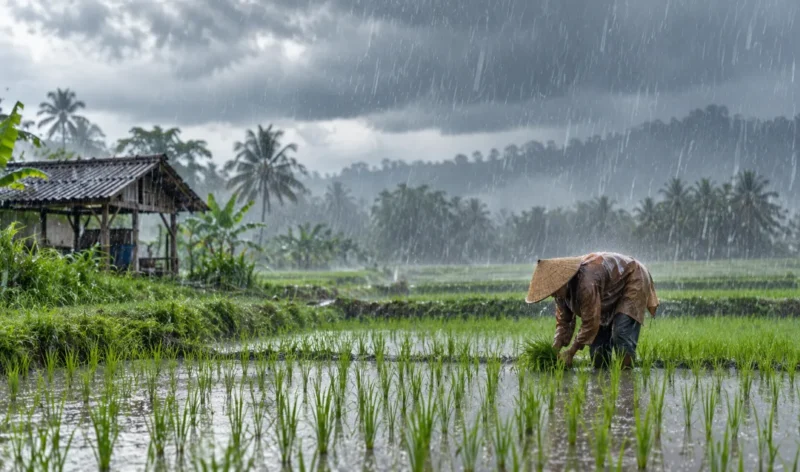 Ilustrasi hujan lebat. (Foto: AI Generated)
