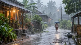 Ilustrasi hujan lebat. (Foto: AI Generated)