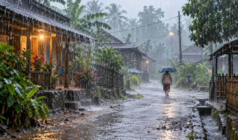 Ilustrasi hujan lebat. (Foto: AI Generated)