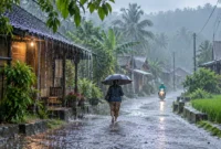 Ilustrasi hujan lebat. (Foto: AI Generated)