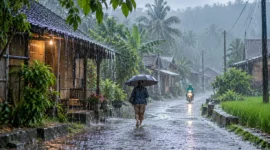 Ilustrasi hujan lebat. (Foto: AI Generated)