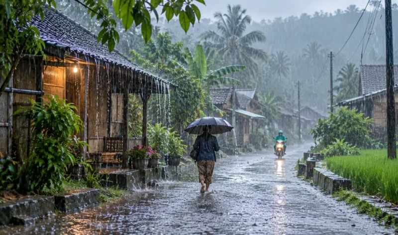 Ilustrasi hujan lebat. (Foto: AI Generated)
