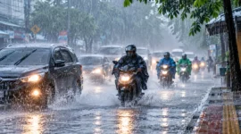 Ilustrasi hujan lebat. (Foto: AI Generated)