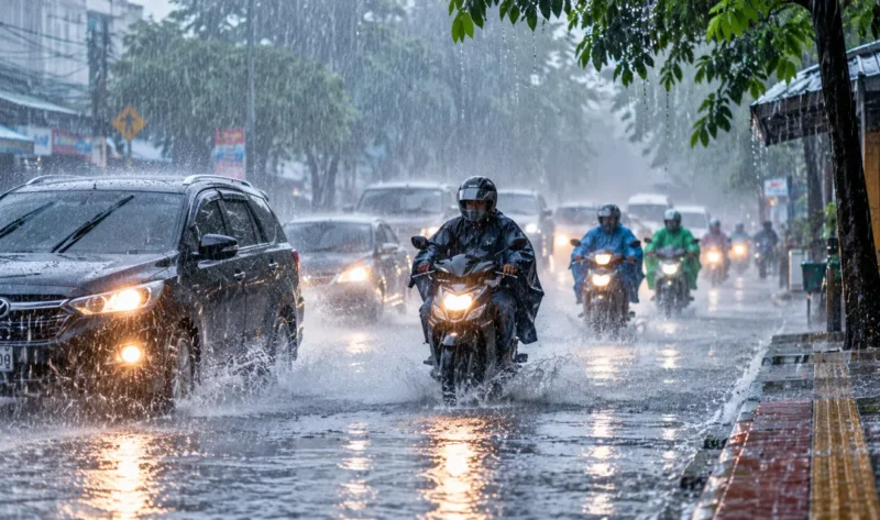 Ilustrasi hujan lebat. (Foto: AI Generated)