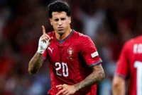 Pemain Timnas Portugal Joao Cancelo merayakan gol ke gawang Norwegia. (Foto: IG @portugal)