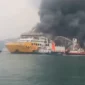 KMP Batumandi terbakar saat hendak bersandar di Pelabuhan Merak, Cilegon, Banten, Selasa (20/10/2026) sore. (Foto: Tangkapan Layar)