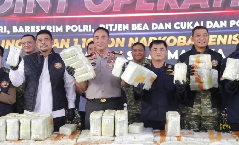 Polri, BNN dan Bea Cukai menggagalkan penyelundupan 1,16 ton ketamin senilai Rp3,48 triliun di perairan Sumatera Utara. (Foto: Humas Polri)