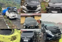Tujuh kendaraan terlibat kecelakaan beruntun di Panyalaian, Tanah Datar. (Foto: Satlantas Polres Padang Panjang)